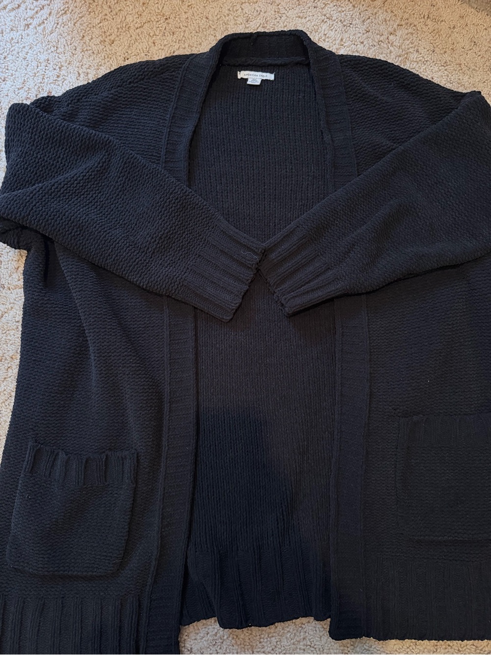 American Eagle Black Open-Front Knit Cardigan
